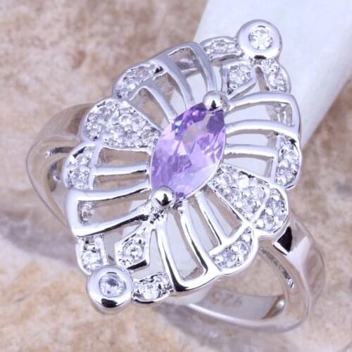 Astonishing Purple Cubic Zirconia White CZ Silver Plated Womens Ring Size 6 / 7 / 8 / 9 R1142