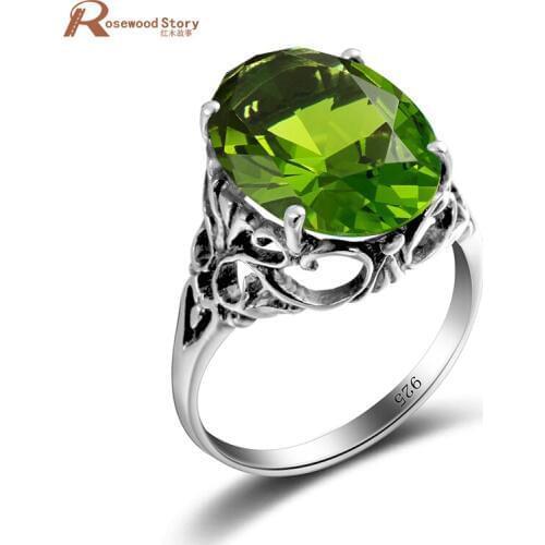 New Brand Ring for Women 925 Solid Sterling Silver Ring Vintage Style Created Peridot Olivine Wedding Bridal Jewelry Wholesale