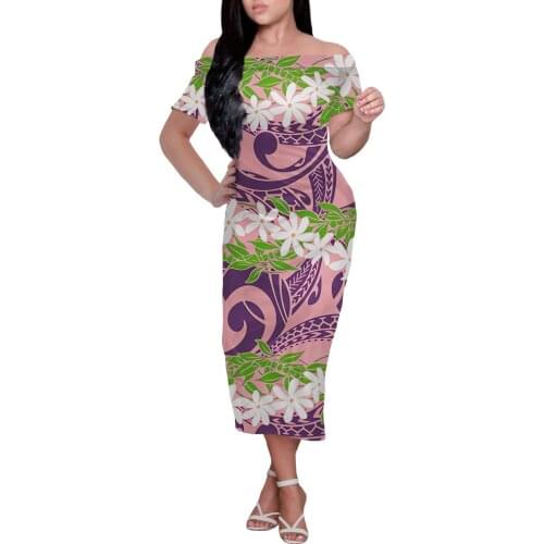 2021 Summer Short Sleeve Bodycon Dress Women Polynesian Tattoo Printing Design Long Dress Party Women Off Shoulder Dresses