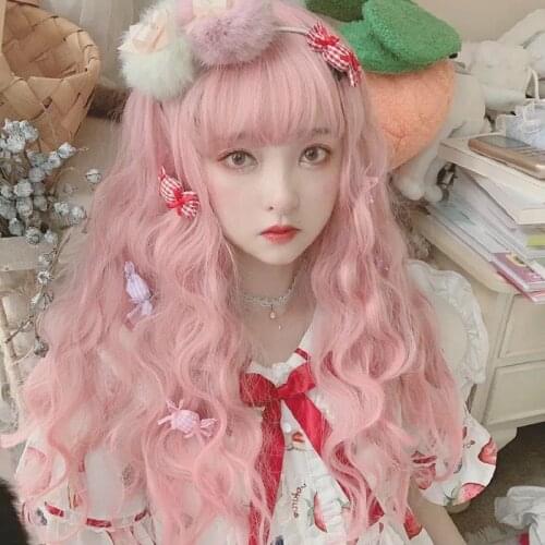 Lolita 65CM Long Curly Wig With Bangs Heat Resistant Synthetic Hair Girl Halloween Lolita Cosplay Wig or Daily Party FalseHair