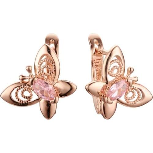 Cute Earrings Fashion Jewelry Pink Cubic Zircon Butterfly Shape Earring Designs for Young Girl