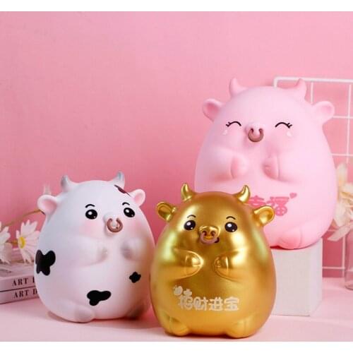 Cartoon Cute Cows Shaped Piggy Bank Coin Money Saving Box Creative Anti Falling Vinyl Home Decoration Crafts Children Xmas Gifts