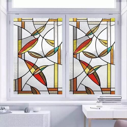European Church Glass Film Stained Window Opaque Sticker Self Adhesive/Static Cling Decor Privacy Frosted Films Custom Size
