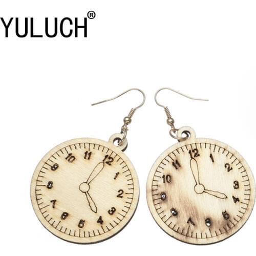 YULUCH Novelty Original Design Wood Time Pendant Earrings for Woman Valentines Day Special Gift Girl Lady Earring