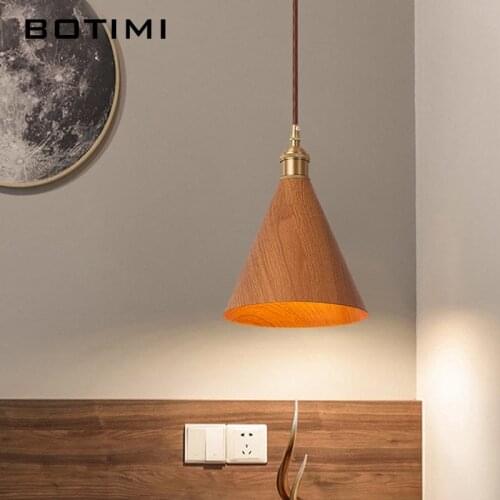 New Arrival LED Pendant Lights With Horn shaped Iron Lampshades In Wood Color For Dining Room Triple Copper Base Suspension Lamp