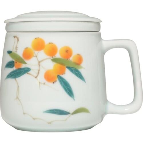 Pay Attention To Jingdezhen Hand-Painted Loquat Office Tea Brewing Set Misty Blue Mug Ceramic Anti-Scald Tea Cups