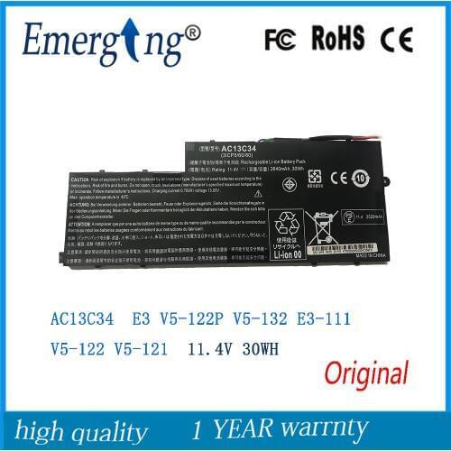 11.4V 30WH Original New AC13C34 Laptop Battery for Acer Aspire E3 V5-122P ICP5/60/80 V5-132 E3-111 V5-122 V5-121