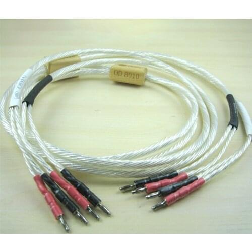 Pair Audiophile Silver Hifi Audio Speaker Cable 2.5M Length with Silver Banana Plug 2 To 2 or 2 To 4 Bi Wire