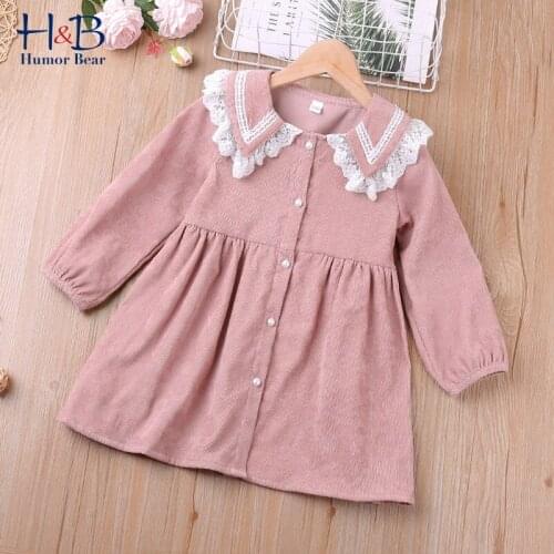 Humor Bear Girl Dress New Autumn Spring Long Sleeve Lace Lapel Collar Princess Dresses Toddler Cute Kids Clothes