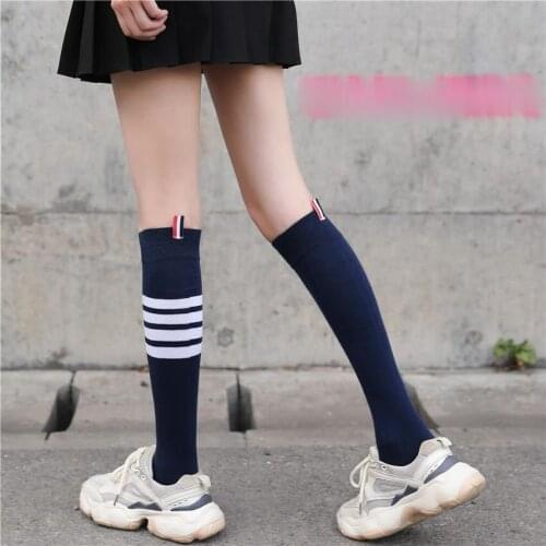 All Cotton Net Red Socks Japanese Korean College Style Knee Leg Socks Trend Left Right Girl Stripe Standard Middle Tube Socks