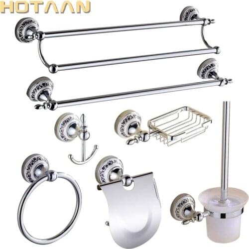 Luxury Towel Rack Wall Mounted Bathroom Accessories Set Ceramic Stainless Steel Bath Hardware Sets Chrome Toilet Brush Holder