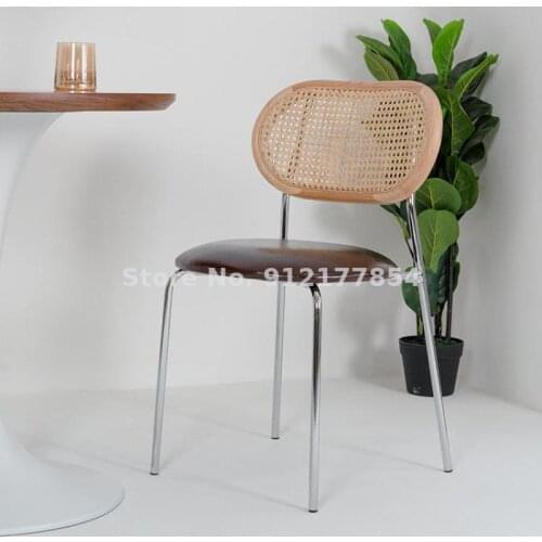 Rattan Middle Ancient Chair Nordic Creative Backrest Dining Chair Personality Retro Chair Personality Homestay Light Luxury Coff