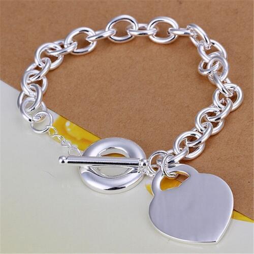 Christmas sale silver-color bracelets lovely heart in pendant link bracelet high quality fashion jewelry H274