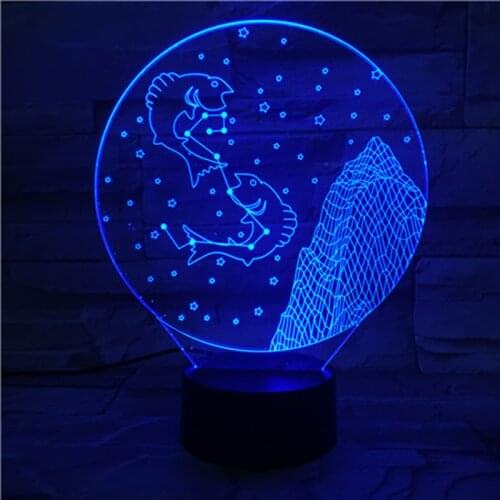 Pisces Inscription 3D Effect Night Light Interior Lighting Decoration Kids Bedroom LED Table Light Home Bedside Nightlight