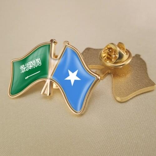 Saudi Arabia and Somalia Crossed Double Friendship Flags Lapel Pins Brooch Badges