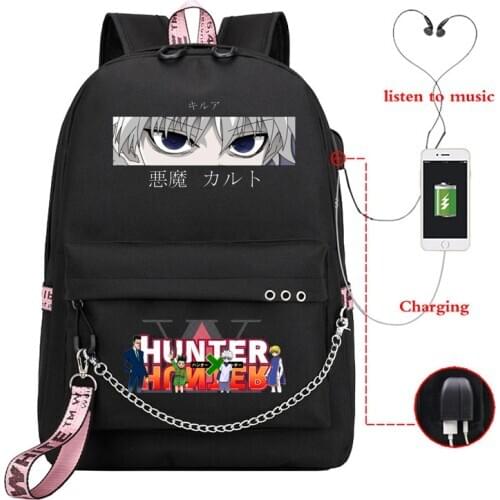 Girl School Backpack Kids Schoolbag Kawaii Mochilas Hunter X Hunter Killua Eyes Killua HxH Anime Usb Student Backpack for Girls