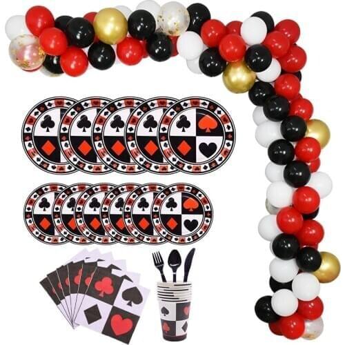 Casino Party Decoration Playing Card Disposable Tableware Set Poker Las Vegas Party Balloons Adult Game Night Magic Party Supply