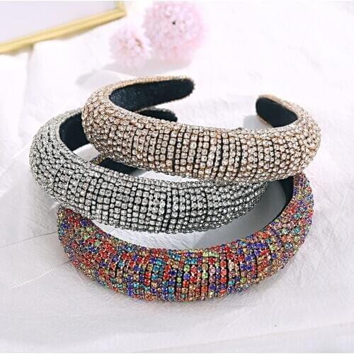 Vintage Crystal Colorful Rhinestone Sponge Padded Hairband Headband Hair Accessories
