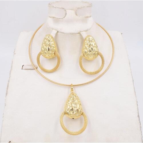 High Quality Ltaly 750 Gold color Jewelry Set For Women african beads jewlery fashion necklace set earring set