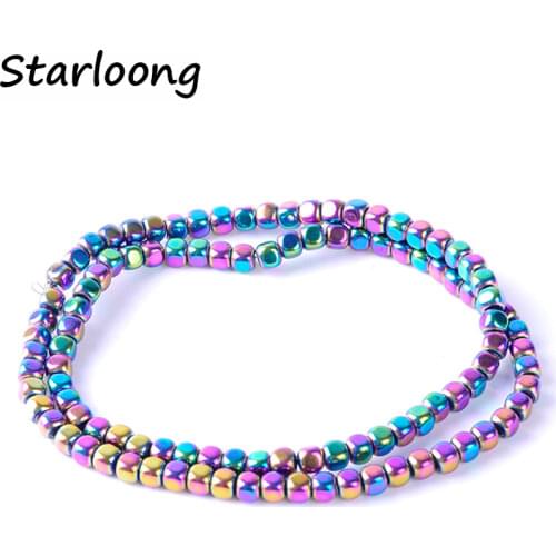 Top quality 2/3/4mm Natural stone bright multicolor square shape loose hematite beads for DIY jewelry necklace bracelet making