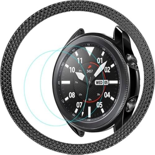 For samsung galaxy watch 3 45mm 41mm screen protector + bezel ring for galaxy watch 3 Tempered Glass + Stainless Steel bezel