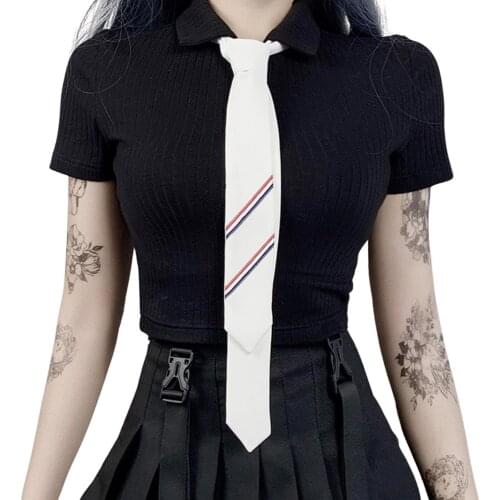 Womens Rib Knit Shirt, Sexy Lapel Button Front Short Sleeve Crop Tops with Neck Tie