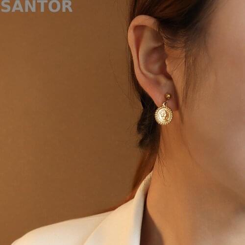 French Style Portrait Of The Queen Head Stud Earrings Titanium Steel Gold Plated Punk Earrings Women Jewelry