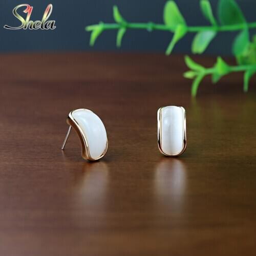 White Opal Cat Eye Stone Earrings for Women OL Korean Luxury Fashion Jewelry Pendientes Dangle wholesale S925 Pin