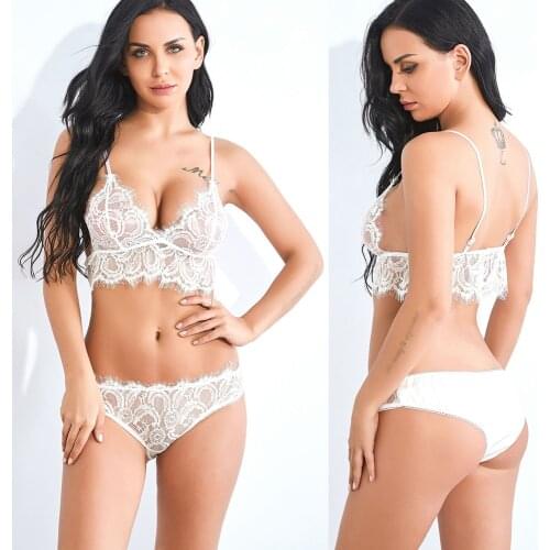 Sexy Lingerie French Womens underwear Mesh Cutout Lace Flower Embroidery Bralette Bra Comfort Push up Eyelash Female Underwear