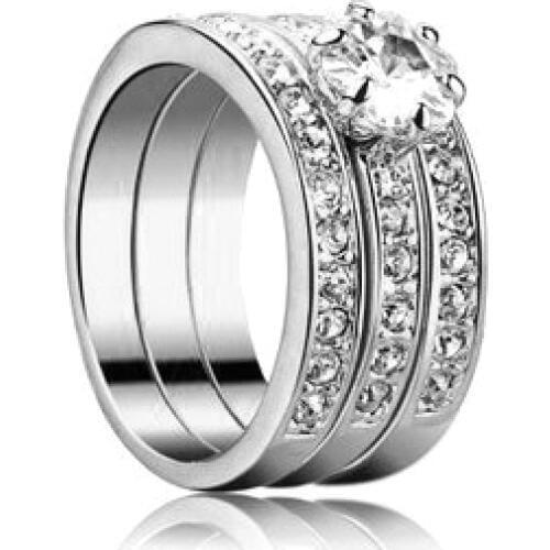 CHRAN Rhodium Plated CZ Stone Classic Stack 3 in 1 Paved Bands Fashion Crystal Wedding Rings For Women