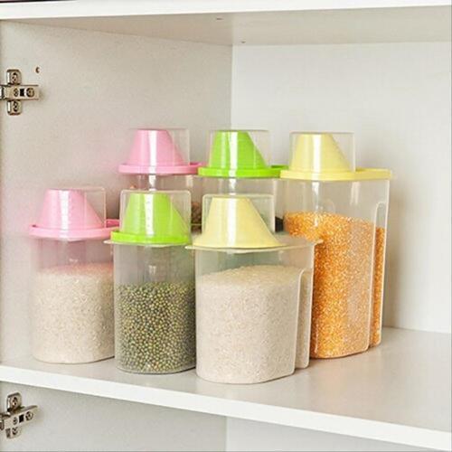 1.9/2.5L Rice Cereal Bean Dry Food Storage Dispenser Container Lid Sealed Box