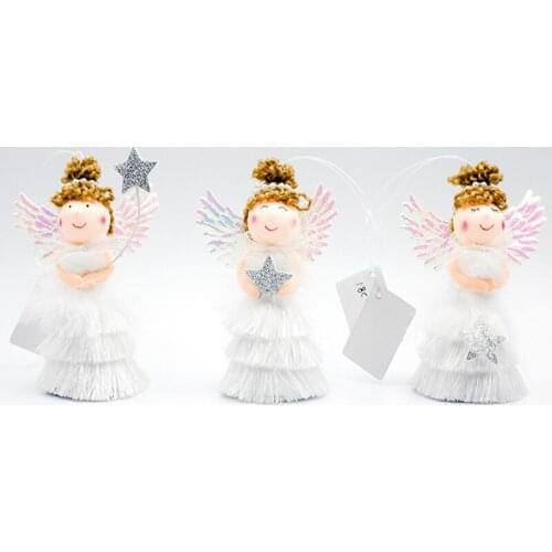 1pc Christmas Angel Girl Doll With Fabric Fringed Skirt For Xmas Tree Pendant Ornaments Hanging Kids Gifts Decor TSLM1