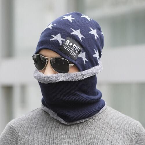 2020 Winter Hat for Men Knitted Wool White Stars With Letters Cap Warm and Thicked Wind Proof Beanies