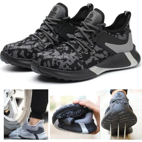 2021 lightweight lace-up comfortable fashion anti-smash and anti-stab mens work shoes mesh color-blocking travel sneakers