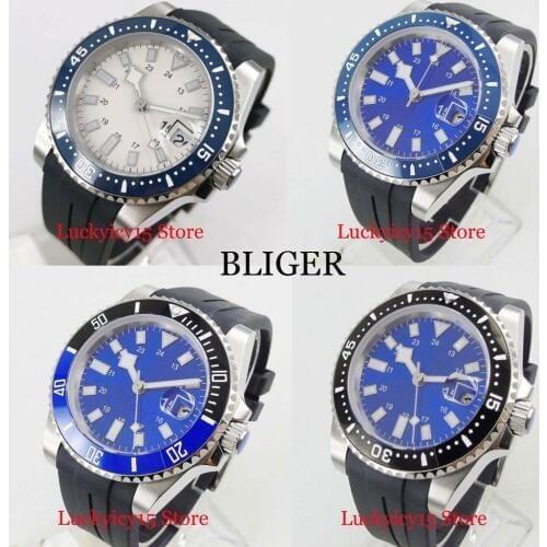 3 Models 40mm Sterile Dial Automatic Men Wristwatch Date Indicator Sapphire Glass Ceramic Bezel Rubber Strap Self Winding Watch
