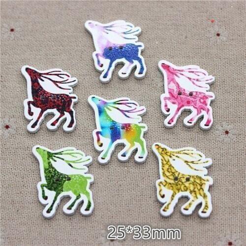 30pcs 25*33mm Mix Colors Christmas Reindeer Wood Buttons For Clothing DIY Sewing Accessories Decorative Childrens Buttons