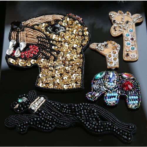3D Handmade rhinestone beaded patches for clothing DIY sew on animals leopard embroidery applique decorative sequin Parches