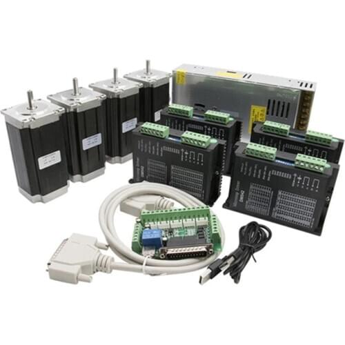 4 axis Nema 23 Stepper motor kit：nema23 motor 4-lead 3N.m+DM542 driver+ breakout board+350W 36v power supply CNC Router