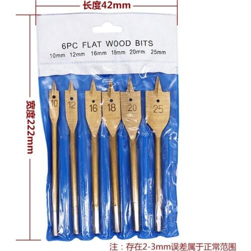 6 Pcs Titanium-plated Woodworking Flat drill Wood Drill Bit Wood Hole Drill Accessories Tool Wood Puncher
