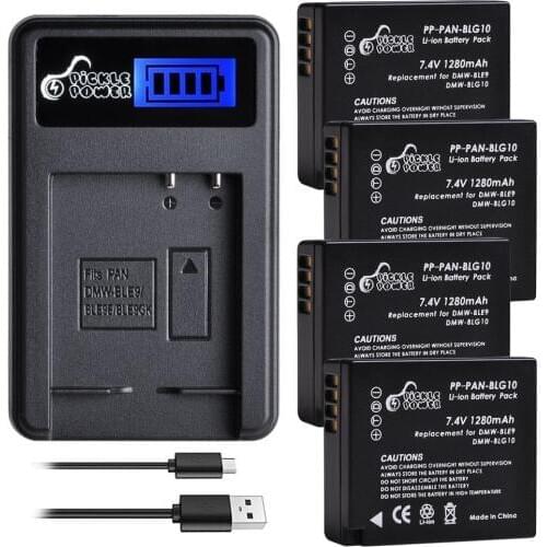 4Pcs 1280mAh DMW-BLG10 BLG10 BLG10e DMW-BLE9 Battery &LED Dual USB Charger for Panasonic LUMIX GF5 GF6 GX7 GX9 LX100 GX80 GX85