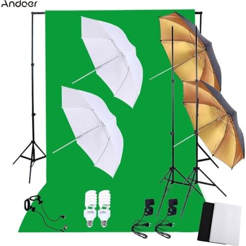Andoer Professional Photo Studio Photography Lighting Kit with 45W Bulbs Light Stands Green Screen Backdrop Softbox Reflector
