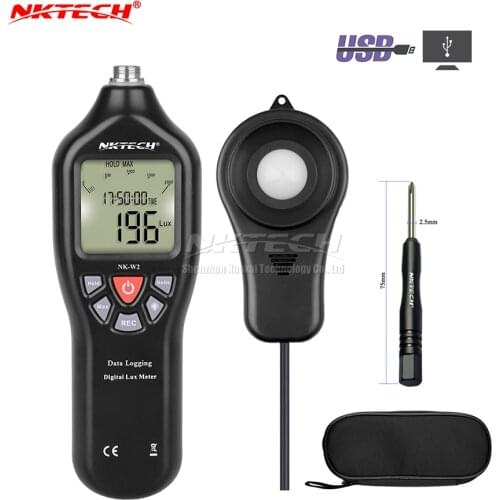 NKTECH NK-W2 AUTO Digital Luxmeter FC Light USB Datalogger Lux Meter PC Records Backlight Illuminance Auto Tester 0.1-200000Lux