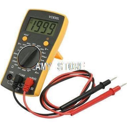 Black Yellow AC DC Ohm Testing Digital Multimeter w 2 Test Leads VC830L