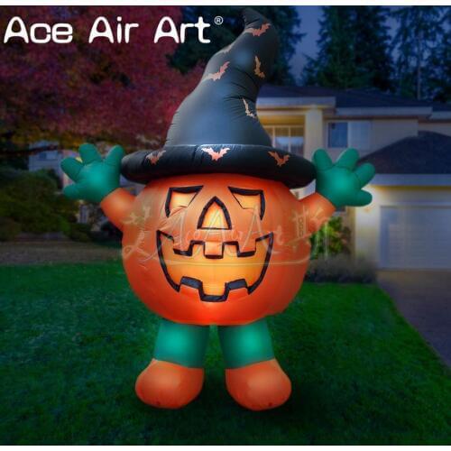 Giant led inflatable Halloween Pumpkin series model,pumpkin skeleton man with stand base for event decoration