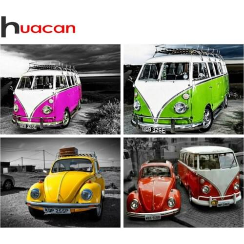 Huacan Diy Diamond Painting Car Cross Stitch Mosaic Scenery Farmhouse Home Decor Embroidery Diamond Art