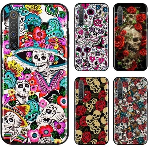 Art Flower Skull For OPPO Find X3 X2 K5 K3 R17 R15 R9S F19 F15 F11 F9 F7 F5 Neo lite Pro Black Soft Phone Case
