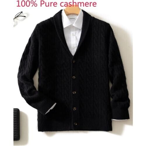 New Fashion High Quality Autumn Winter 100% Pure Cashmere Cardigan Men Thickened Sweater Casual Coat Single Breasted Size M-3XL