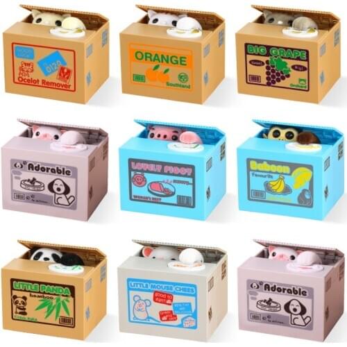 Cat Dog Piggy Bank Coin Box Deposit Saving Money Safe Box Electronic Cash Plastic Safety Deposit Box for Children Kid Home