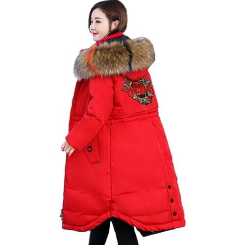 2019 winter parkas women fashion embroidery cotton jacket Fur collar hooded female Thicken cotton-padded coat Plus size 5XL G596