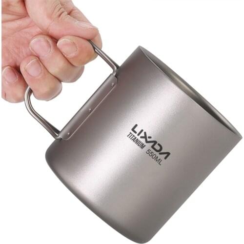 Lixada 550ml Double Wall Titanium Water Cup Tea Cup Coffee Mug for Home Office Outdoor Camping Hiking Backpacking